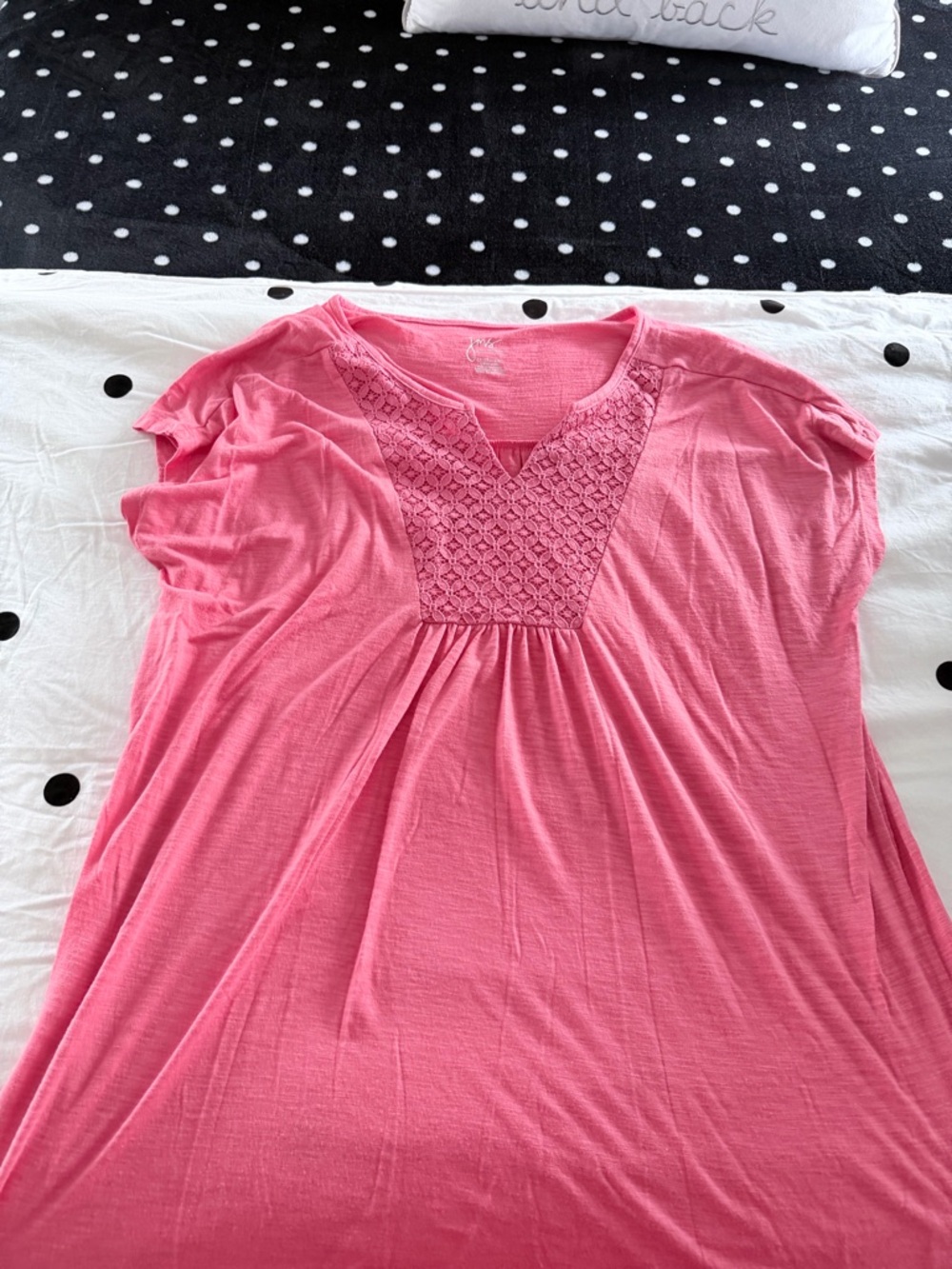 Just My Size Pink Crochet Yoke Short-Sleeve Tunic